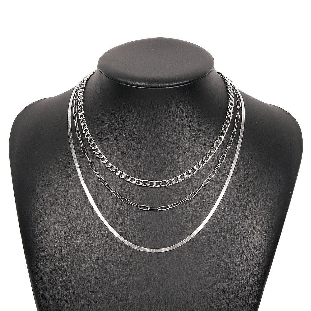 N8623 fashion multi-layer necklace women's creative simple flat snake chain necklace retro Hong Kong niche necklace