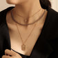ins personalized fashion stainless steel gold-plated chain cross shield multi-layered choker necklace