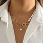 Jewelry cold special-shaped pearl pendant necklace female hip-hop retro metal buckle chain necklace