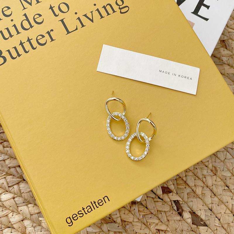 Dongdaemun micro-studded diamond double hoop earrings S925 silver needle trendy designer style simple and atmospheric earrings