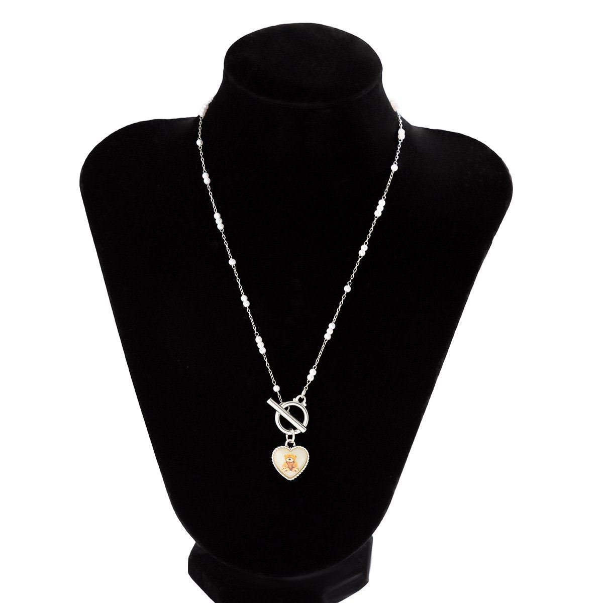 Jewelry small bear heart-shaped OT buckle necklace simple imitation pearl thin chain temperament necklace female