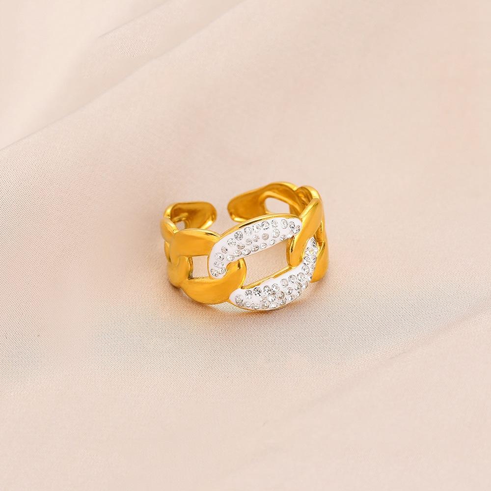 Niche design titanium steel ring micro-studded with diamonds braided open ring vacuum-plated 18K gold jewelry