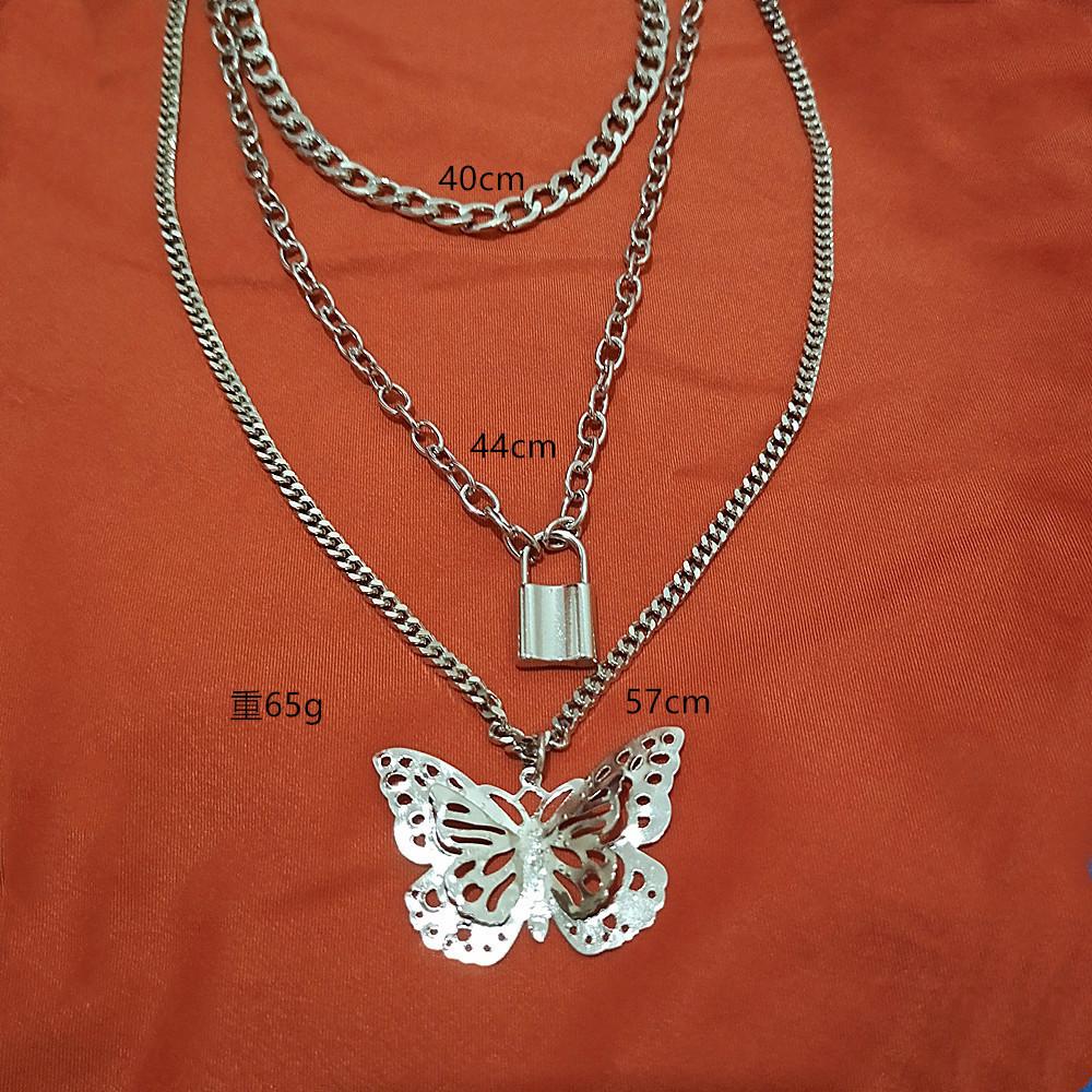 Jewelry Retro Temperament Geometric Three-dimensional Necklace Women's Creative Hollow Butterfly Mix and Match Lock Necklace