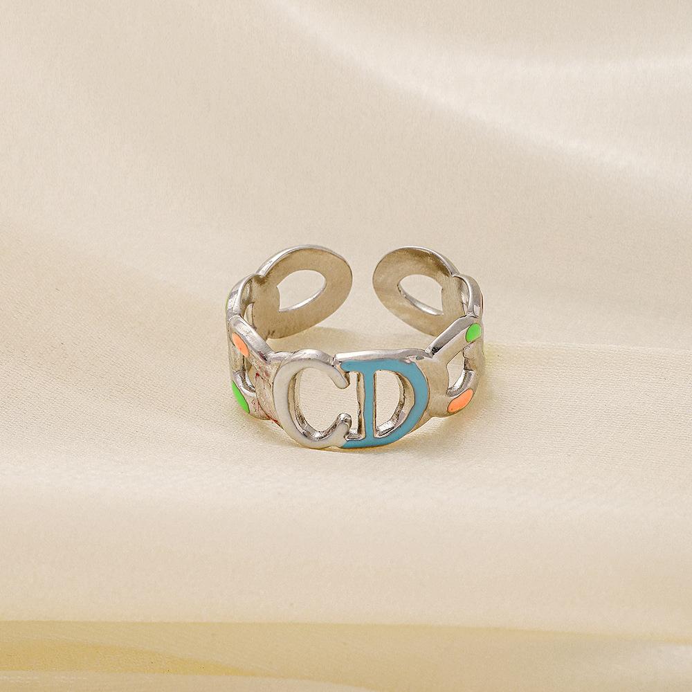 Female ins fashion light luxury letter CD color painting oil opening stainless steel ring