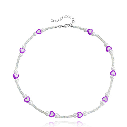 Jewelry bohemian color love transparent rice bead choker necklace female ins all-match high-end sense