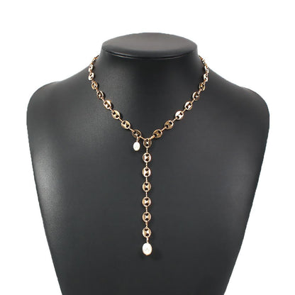 N8118 Back Chain Creative Pig Nose Necklace Female Simple Pearl Light Luxury Tassel Clavicle Necklace