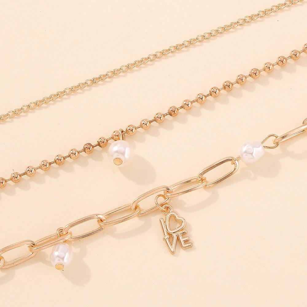 B1257 Fashion Jewelry Retro Alloy Pearl Hand Decoration Personality Simple Letter Bracelet Set
