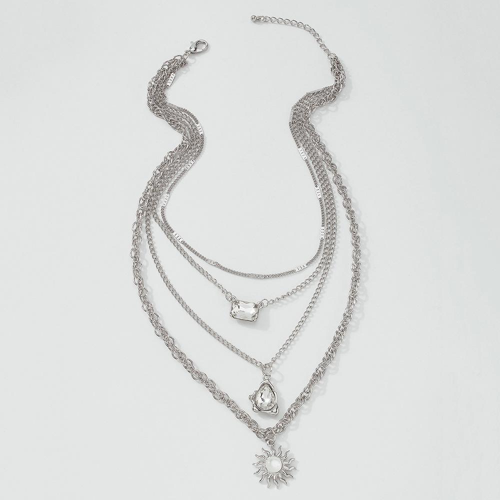 N9432 multi-layer chain necklace sun water drop pendant necklace trendy street photography diamond necklace female