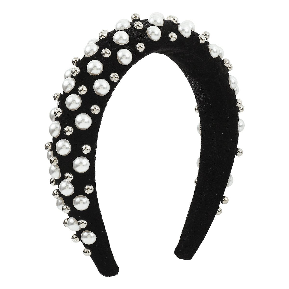 F492 Corduroy Retro Sponge High Skull Top Headband Female Imitation Pearl CCB Court Temperament Light Luxury Headband