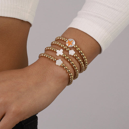 B1817 Ethnic Beaded Bracelet Bohemia Bee Strawberry Starfish Print Pearl Retro Bracelet