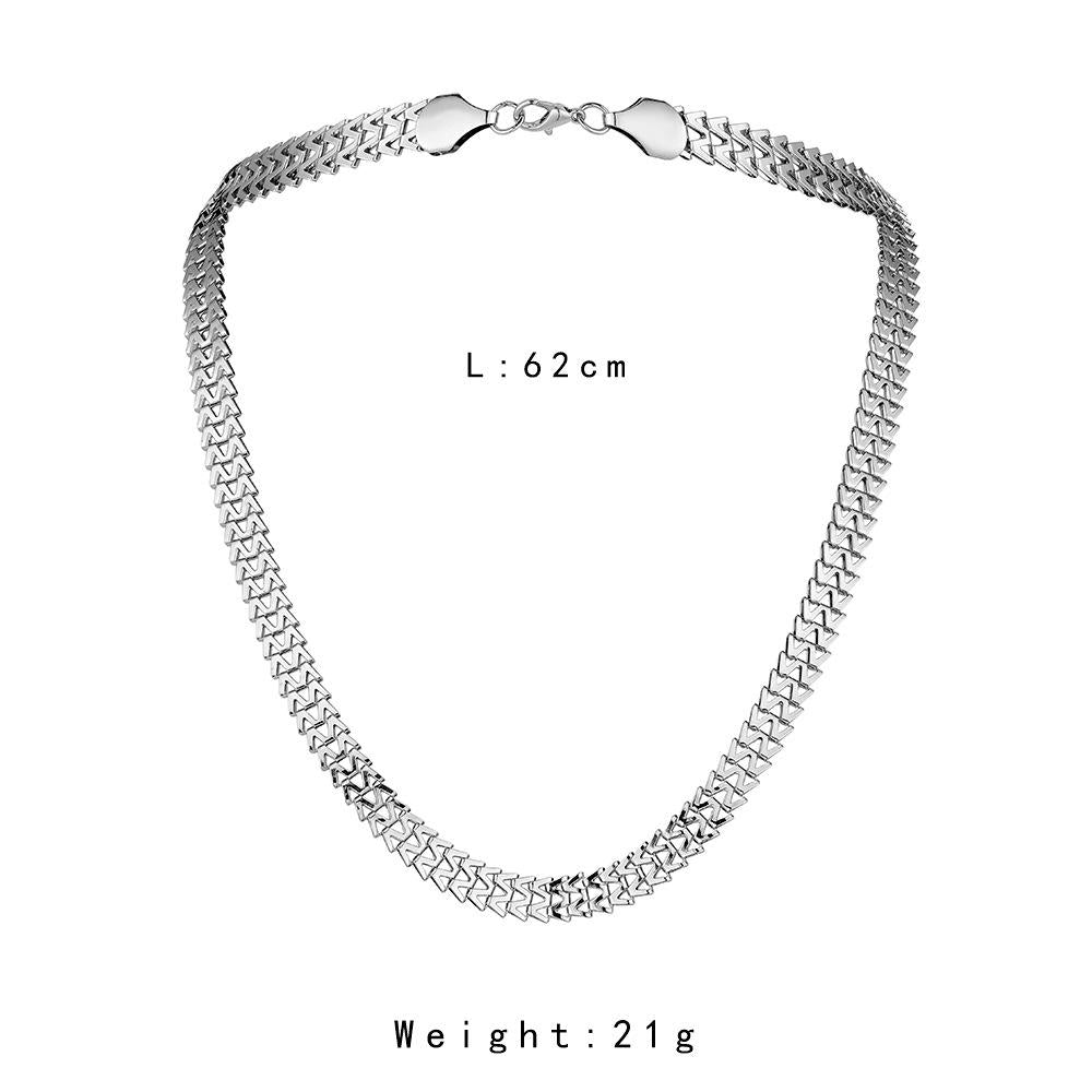 Fashion Men's Flat Snake W-shaped Chain Punk Trend Personality Versatile Simple Silver Necklace
