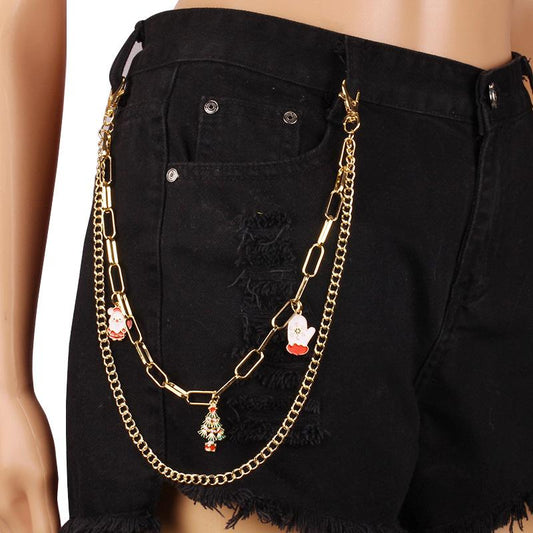 Hip-hop ins personality creative dripping oil Santa Claus snowflake pendant double-layer jeans accessories