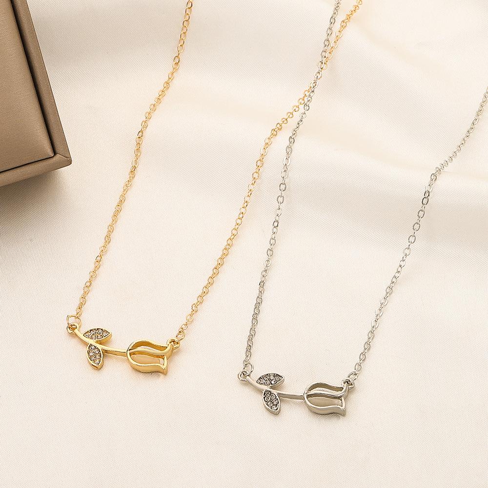 Ins tulip necklace fashion temperament niche design diamond flower pendant clavicle chain girlfriend gift