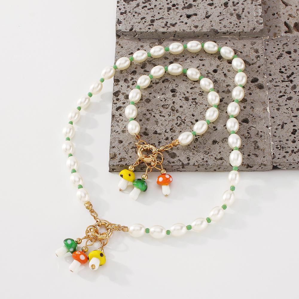 N9745 Jewelry Creative Resin Mushroom Small Fresh Necklace Bracelet Pearl Light Luxury Necklace Hand Jewelry