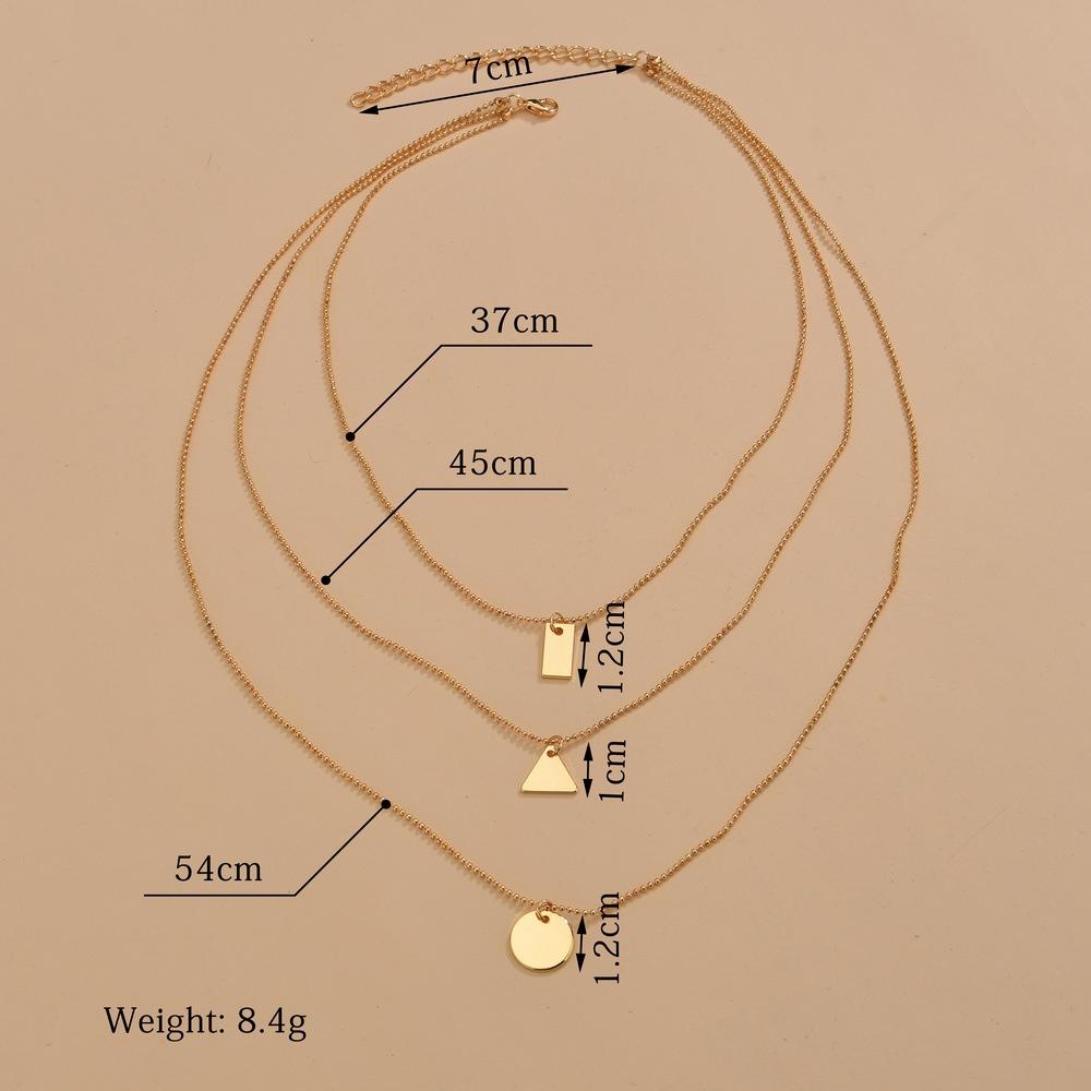 Geometric Iron Sheet Square Triangle Round Iron Sheet Pendant Necklace Fashion Multilayer Necklace Accessories