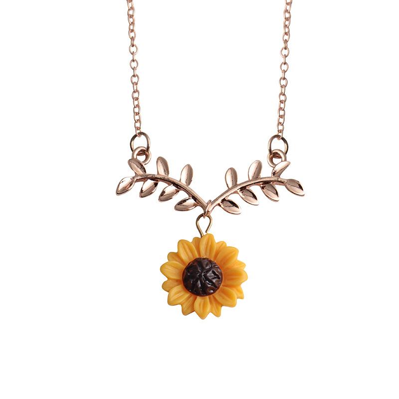 Sunflower leaves flower pendant collarbone chain necklace earrings set branches three-piece set