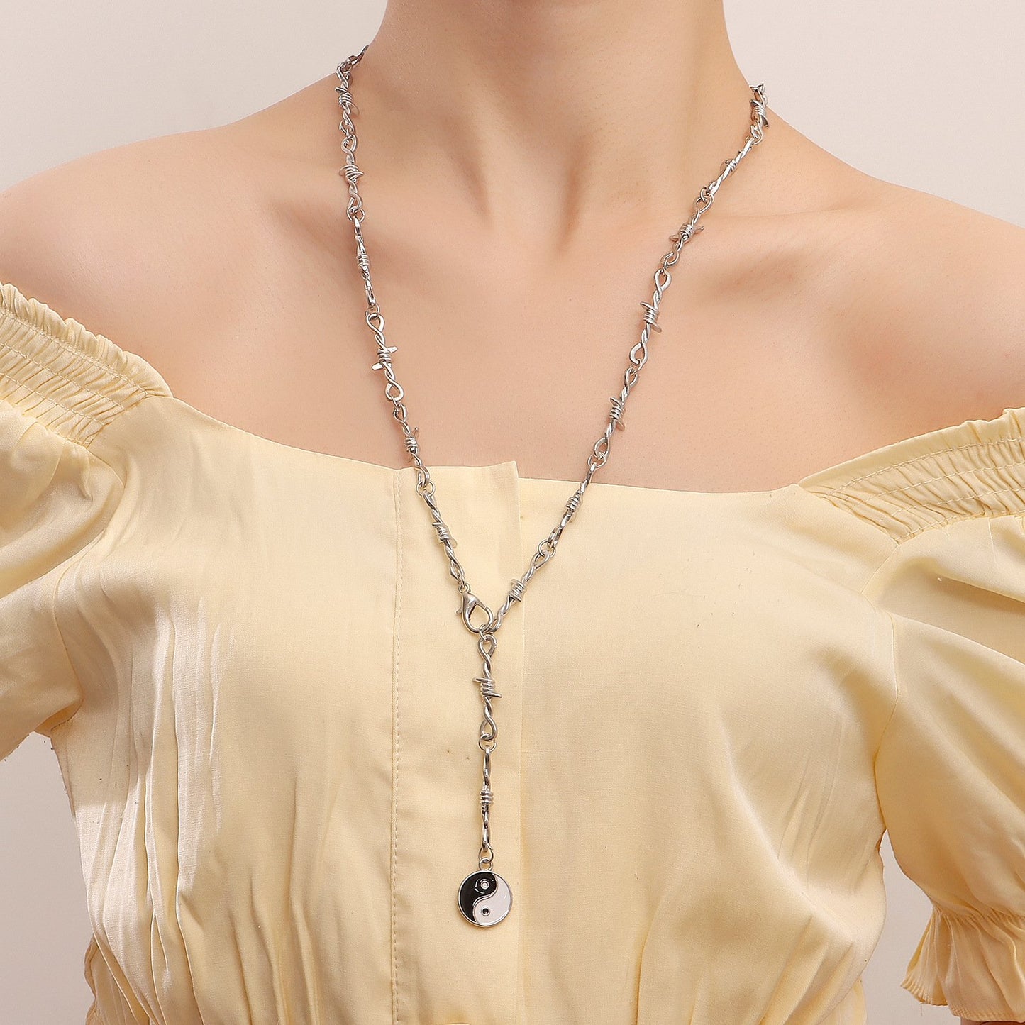 Jewelry trendy brand long hip-hop prickly thorn chain yin-yang gossip necklace female ins niche design