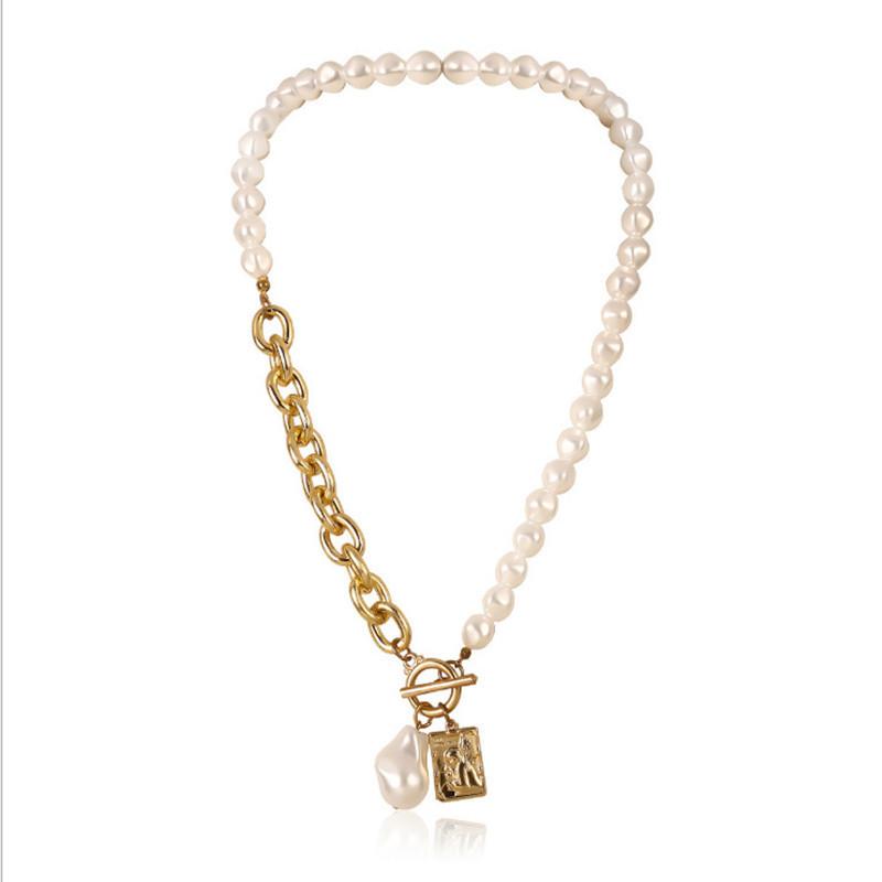 Korean ins net red temperament single-layer special-shaped pearl OT buckle necklace trendy brand simple necklace clavicle chain female