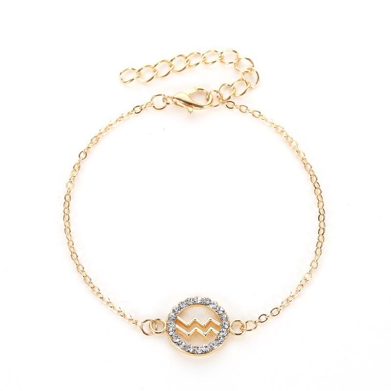 Fashion diamond-encrusted zodiac bracelet personalized versatile round hollow bracelet student couple gift