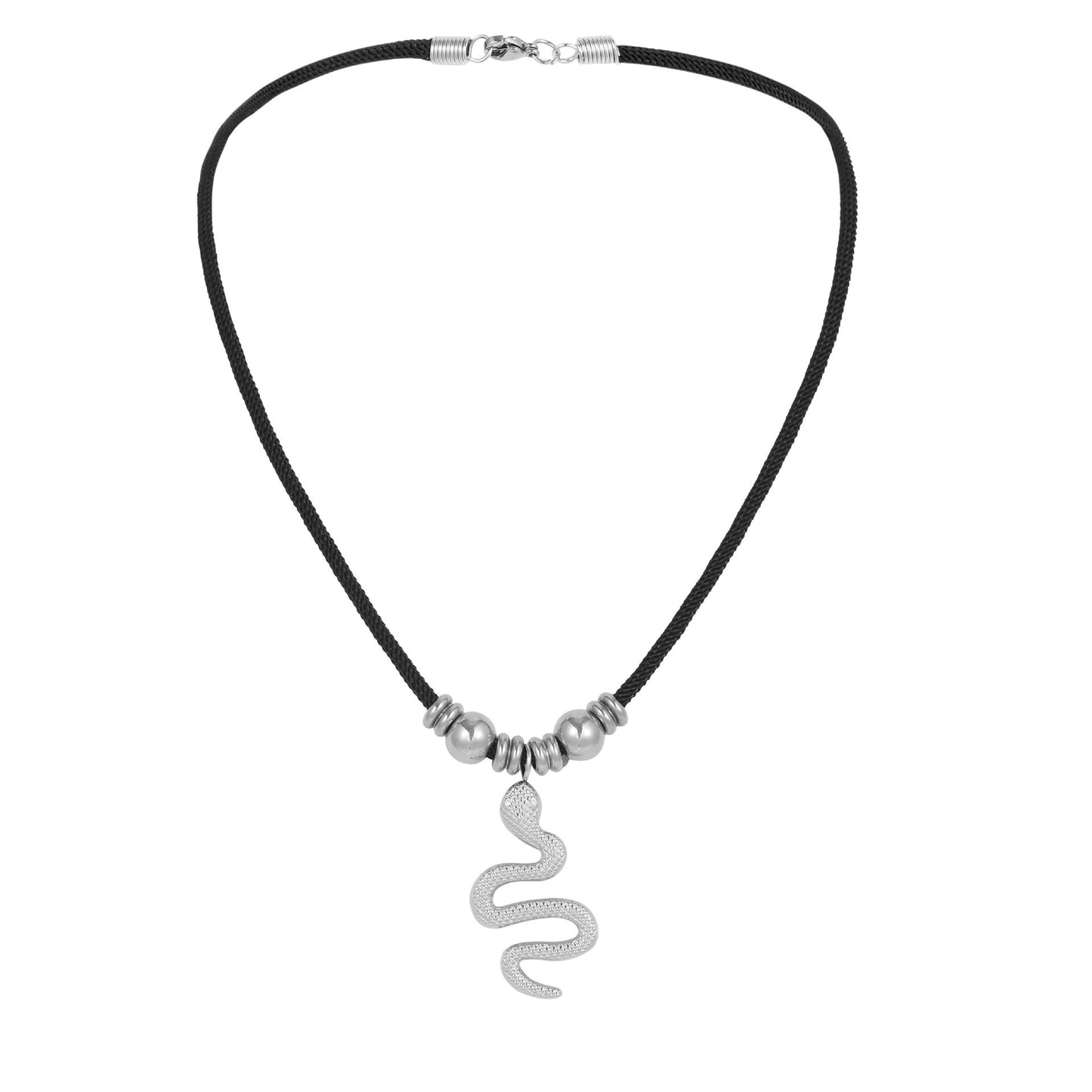 Fashion Simple Personality Versatile Men's Stainless Steel Snake Pendant Rope Short Necklace