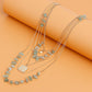 Jewelry retro stacked multi-layer small hole chain turquoise square piece mini love pendant necklace female
