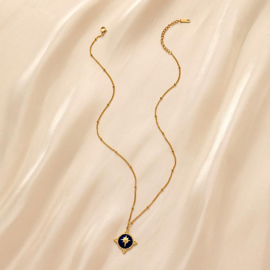 French temperament ladies stainless steel gold retro coin shield drop oil star short necklace