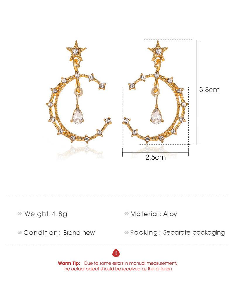 Fashion Diamond Star Moon Earrings Cold and Sweet Temperament Geometric Earrings Super Fairy Personality Earrings for Women