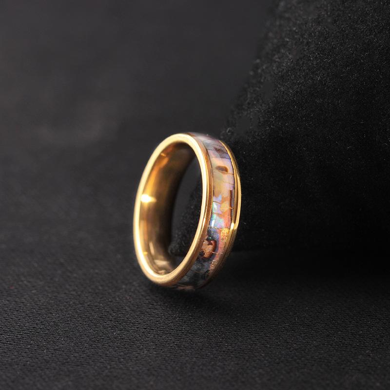 Fashion Stainless Steel Inlaid Colorful Shell Ring Popular Titanium Steel Ring Jewelry