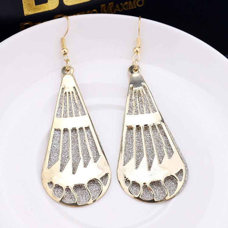 Popular Fashion Exaggerated Water Drop Alloy Fence Frosted Earrings Boutique Earrings