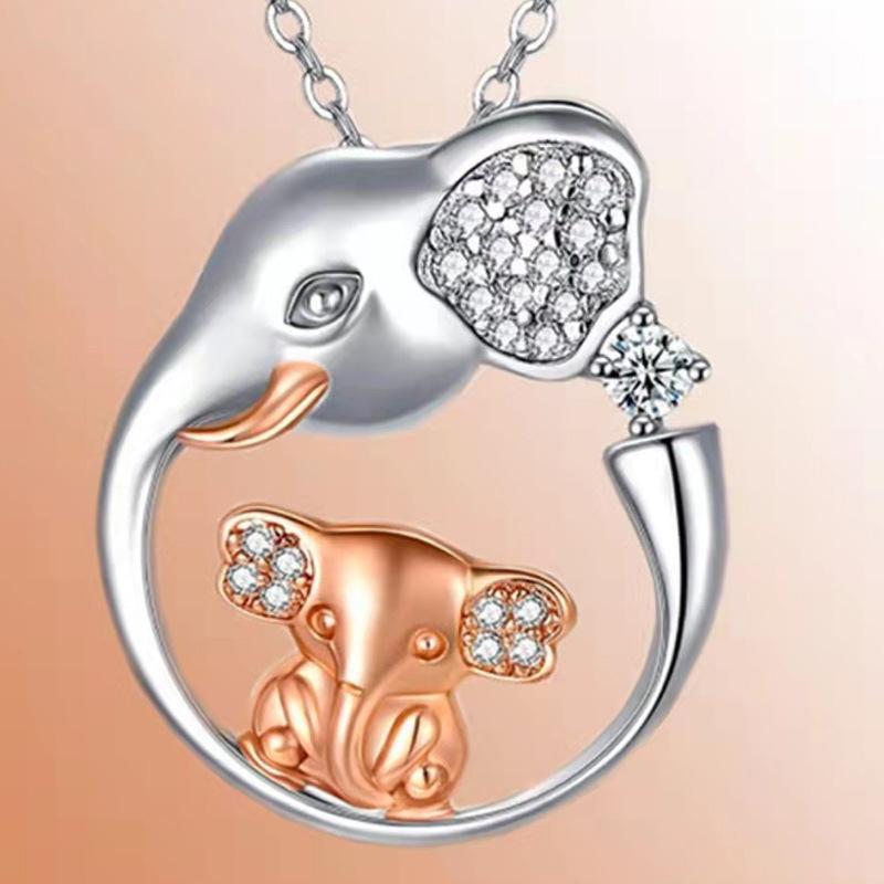 Fashion Heart Shaped Mother and Child Elephant Pendant Necklace Simple Alphabet Pendant Jewelry