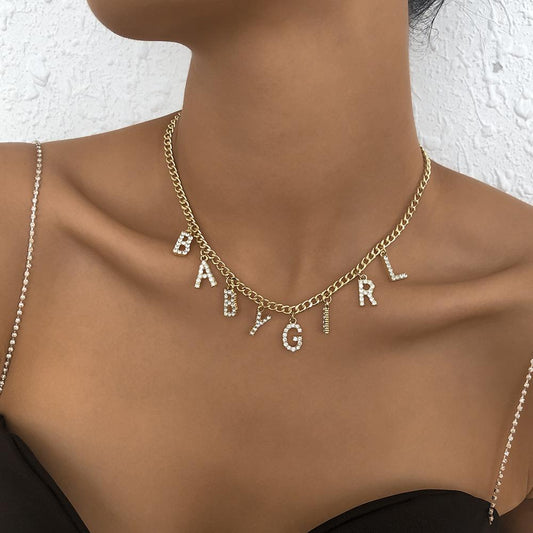 N9328 Personality Chain Necklace Simple English Alphabet Necklace Cold Diamond Temperament Necklace