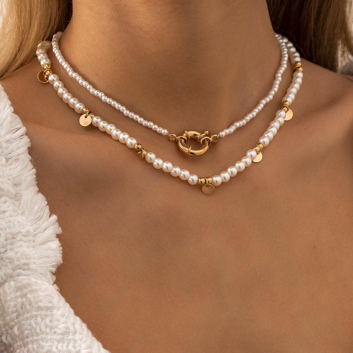 French retro millet grain pearl necklace femininity indifferent splicing metal chain clavicle necklace