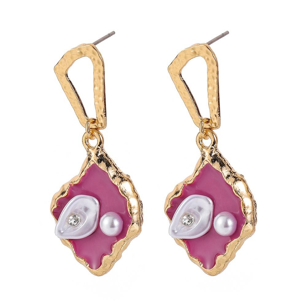 Ins geometric purple dripping oil earrings Baroque special-shaped pearl pendant personality temperament accessories