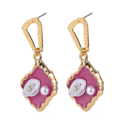 Ins geometric purple dripping oil earrings Baroque special-shaped pearl pendant personality temperament accessories