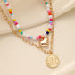 Indifferent double-layer love LOVE coin color rice bead necklace light luxury high-end design fashion ladies chain