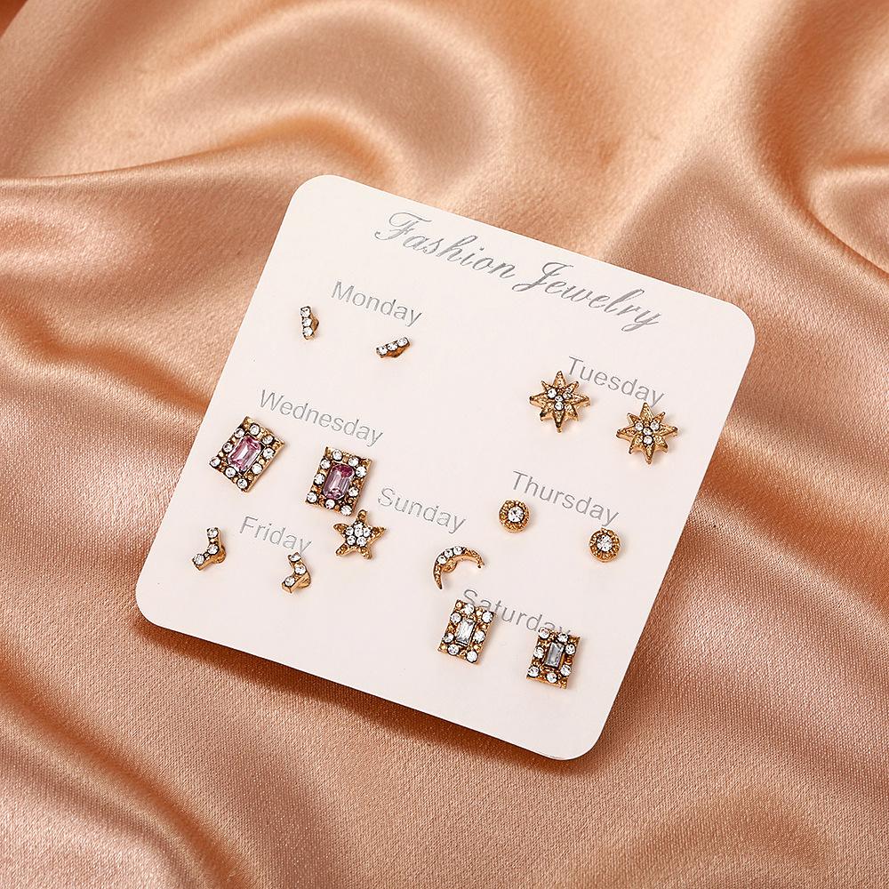 Small and exquisite week week diamond star stud earring set fashion simple design student ear jewelry
