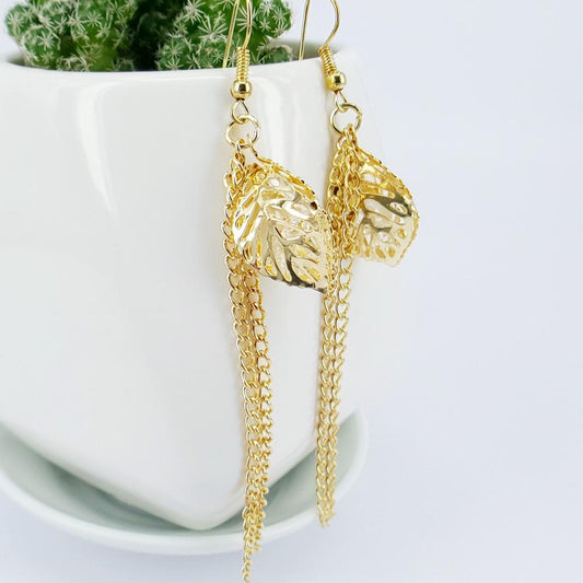 Direct Supply Hollow Long Tassel Earrings Earrings Leaf Creative Earrings Alloy Ear Jewelry Earrings