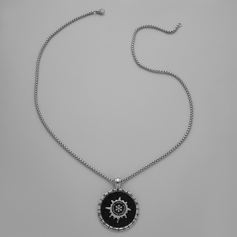 Trendy Atmosphere Sun Star Compass Constellation Pendant Titanium Steel Punk Exaggerated Men's Cool Round Card Necklace