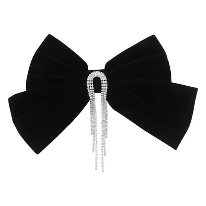 F5268 French light luxury rhinestone elegant spring clip velvet bow hair clip retro sweet back of the head horizontal clip
