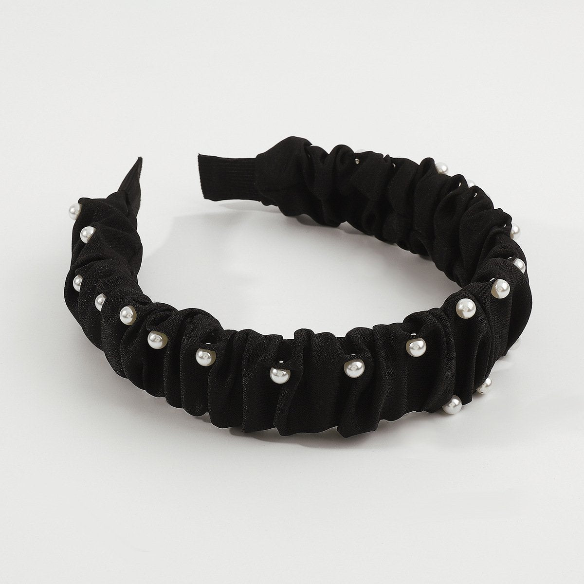 F4549 Xiaoxiang fabric pearl headband women's French elegant net red fold high skull top non-slip headband