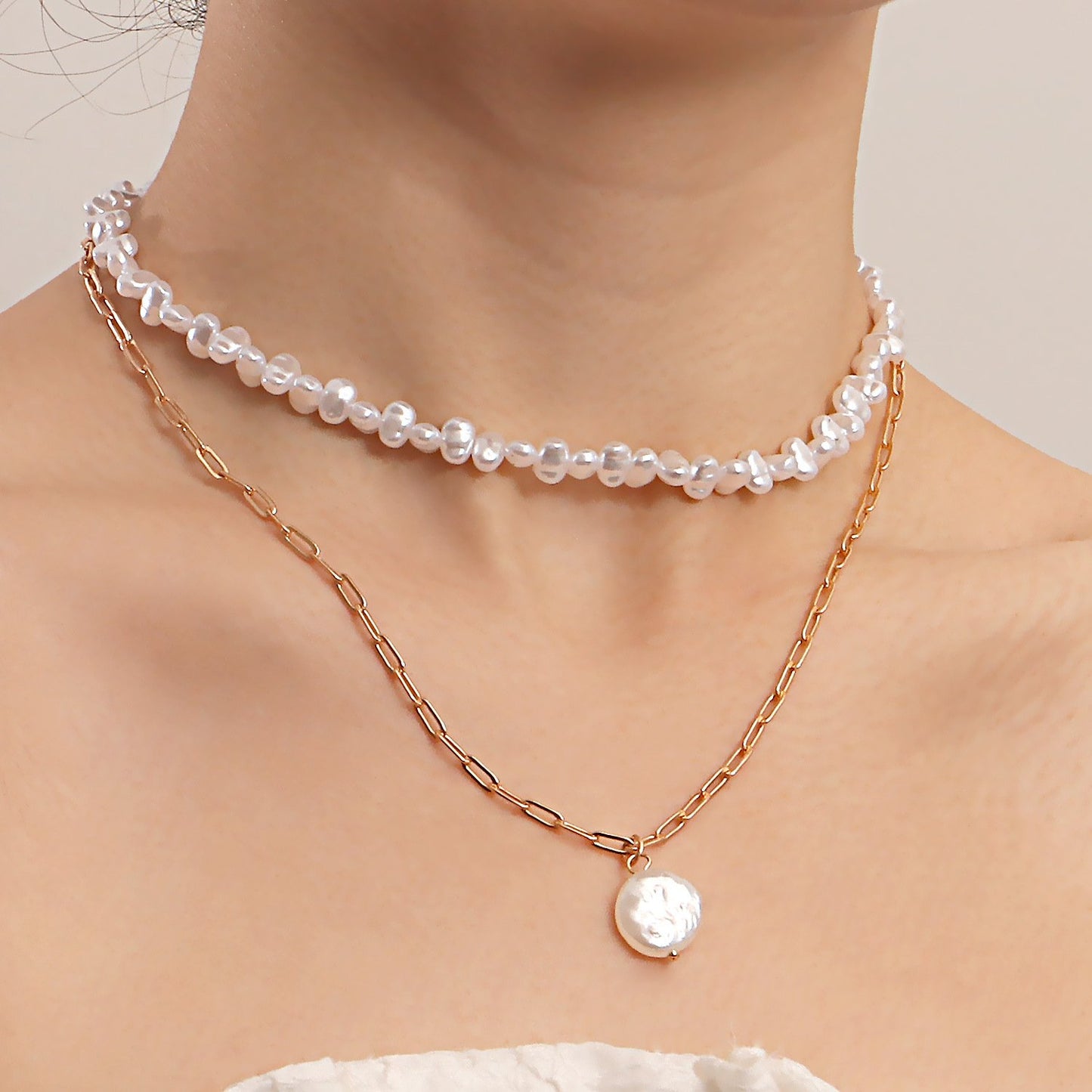 Jewelry ins tide cool double-layer special-shaped imitation pearl necklace female clavicle chain all-match necklace