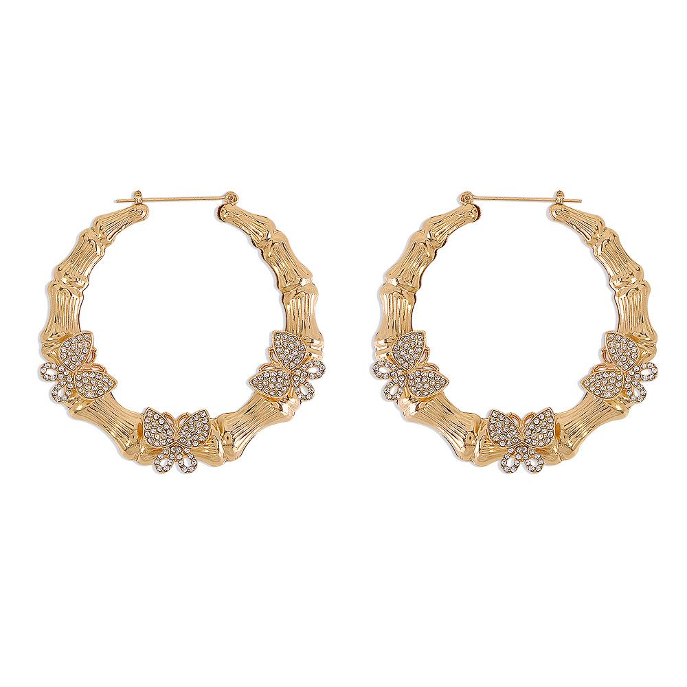 E983 Exaggerated Personality Earrings Retro Micro-inlaid Bamboo Butterfly Earrings Fashion Temperament Earrings Women