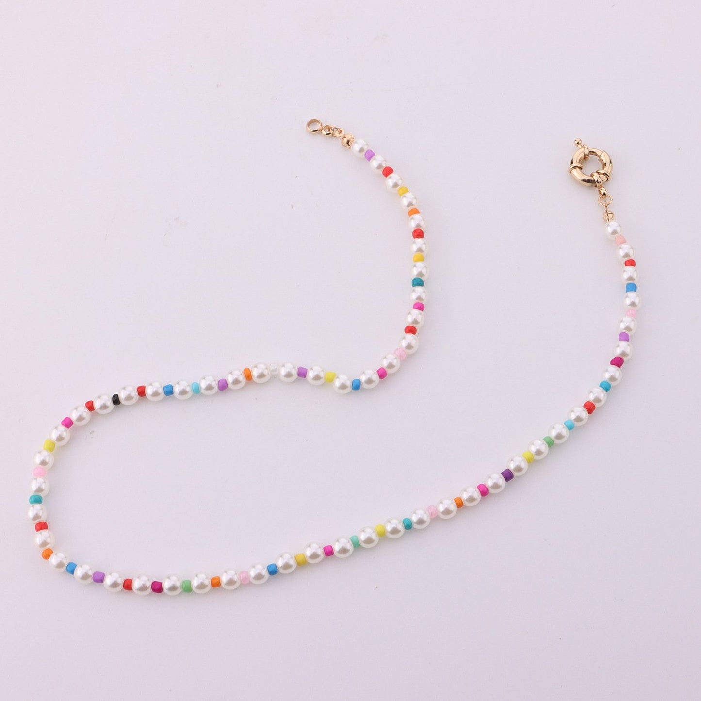 Jewelry Fashion Colorful Rice Bead Necklace Female Personality Simple Geometric Round Pearl Necklace