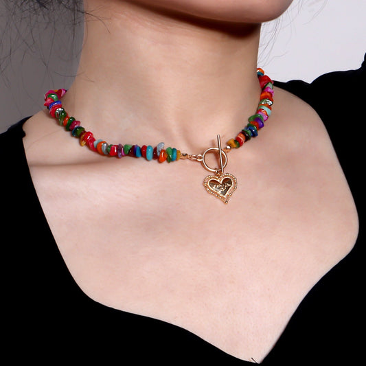 Jewelry Three-dimensional Hollow Heart Pendant Necklace Femininity Fashion Color Stone OT Chain Necklace