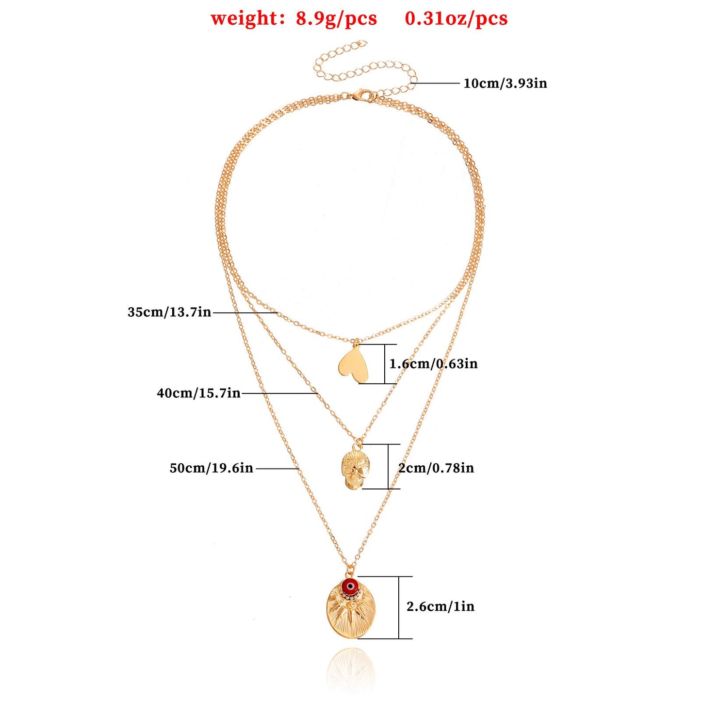 Creative Jewelry Fashion Simple Multilayer Skull Necklace Female Retro Alloy Heart Pendant Necklace