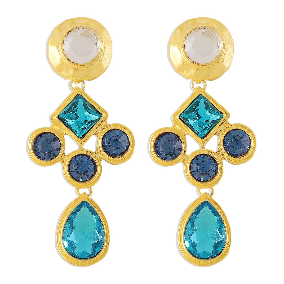 1192 Exaggerated Middle Age Geometric Earrings Fashion Irregular Cross Rhinestone Palace Earrings