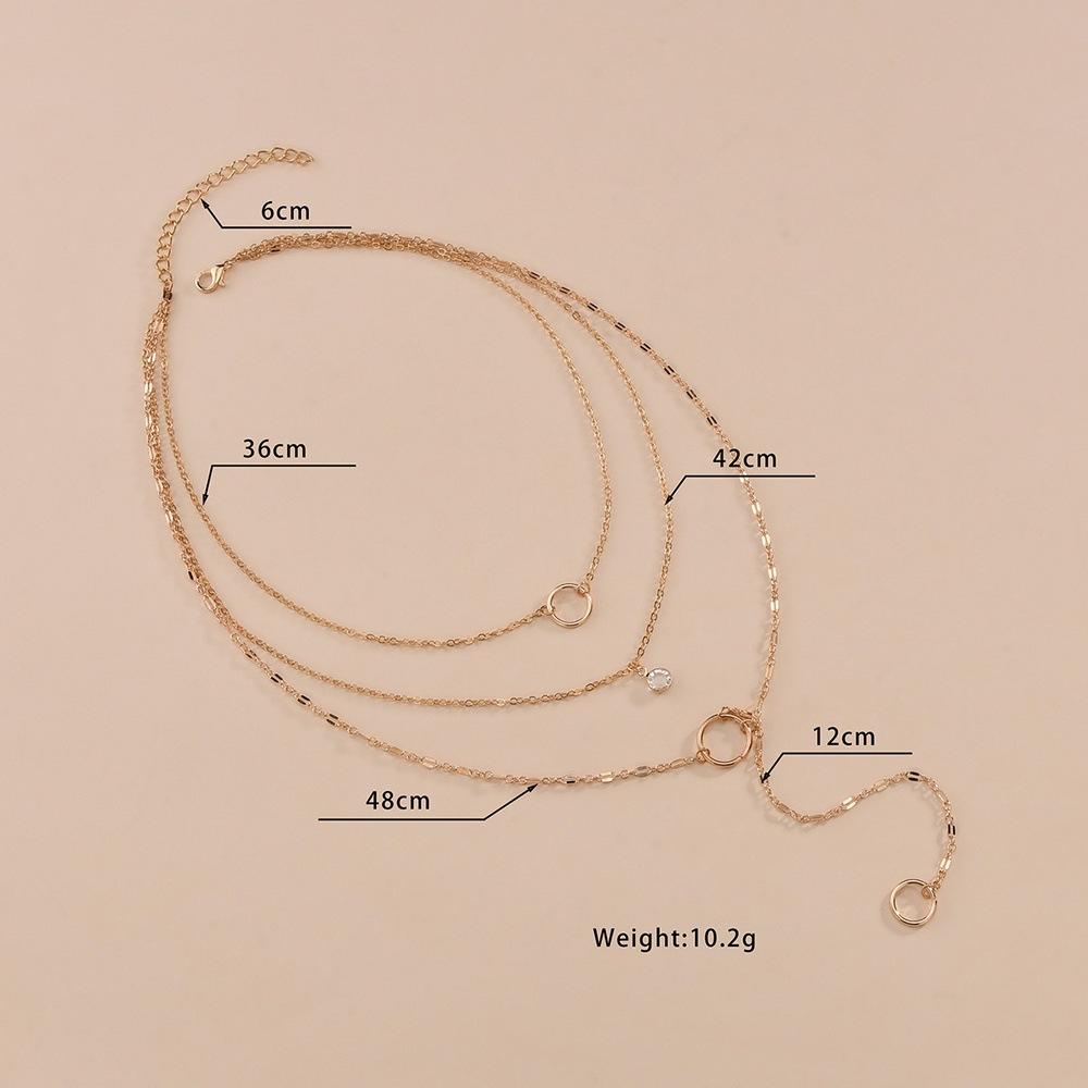 Fashion Simple Round Iron Ring Drill Pendant Necklace Multilayer Chain Necklace Clavicle Chain Accessories