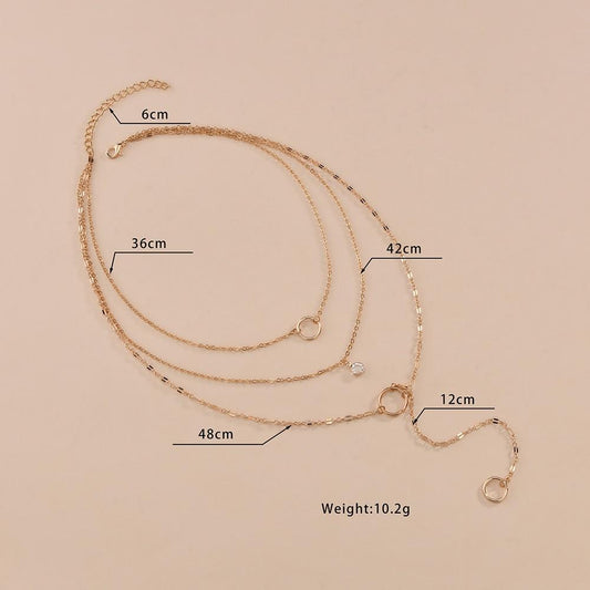 Fashion Simple Round Iron Ring Drill Pendant Necklace Multilayer Chain Necklace Clavicle Chain Accessories