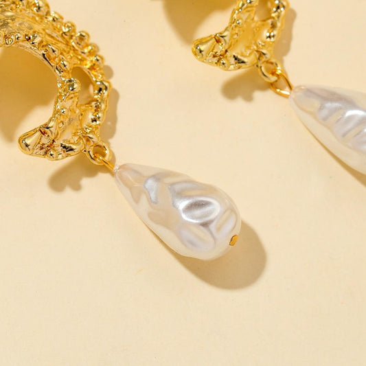 Earrings fashion French Baroque drop-shaped pearl earrings temperament bumpy moon earrings for women