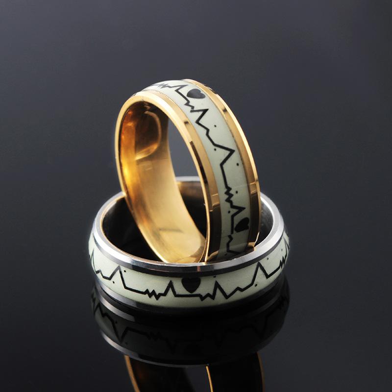 Fashion stainless steel luminous heartbeat ring creative ECG couple ring jewelry